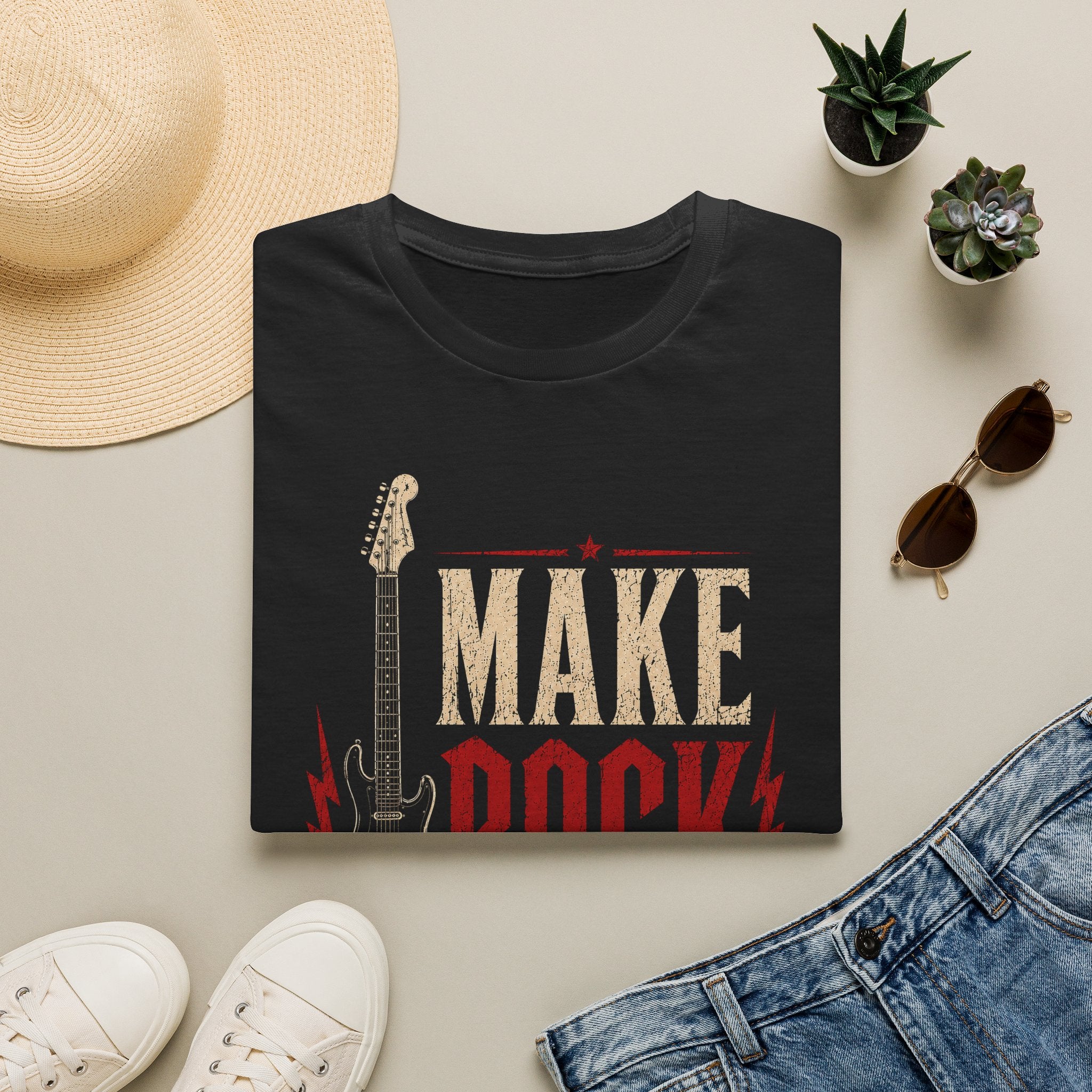 Make Rock Great Again T-Shirt, Vintage Rock Shirt, Guitar Graphic Tee, Music Lover Gift, Rock and Roll Tee, Unisex Black Shirt