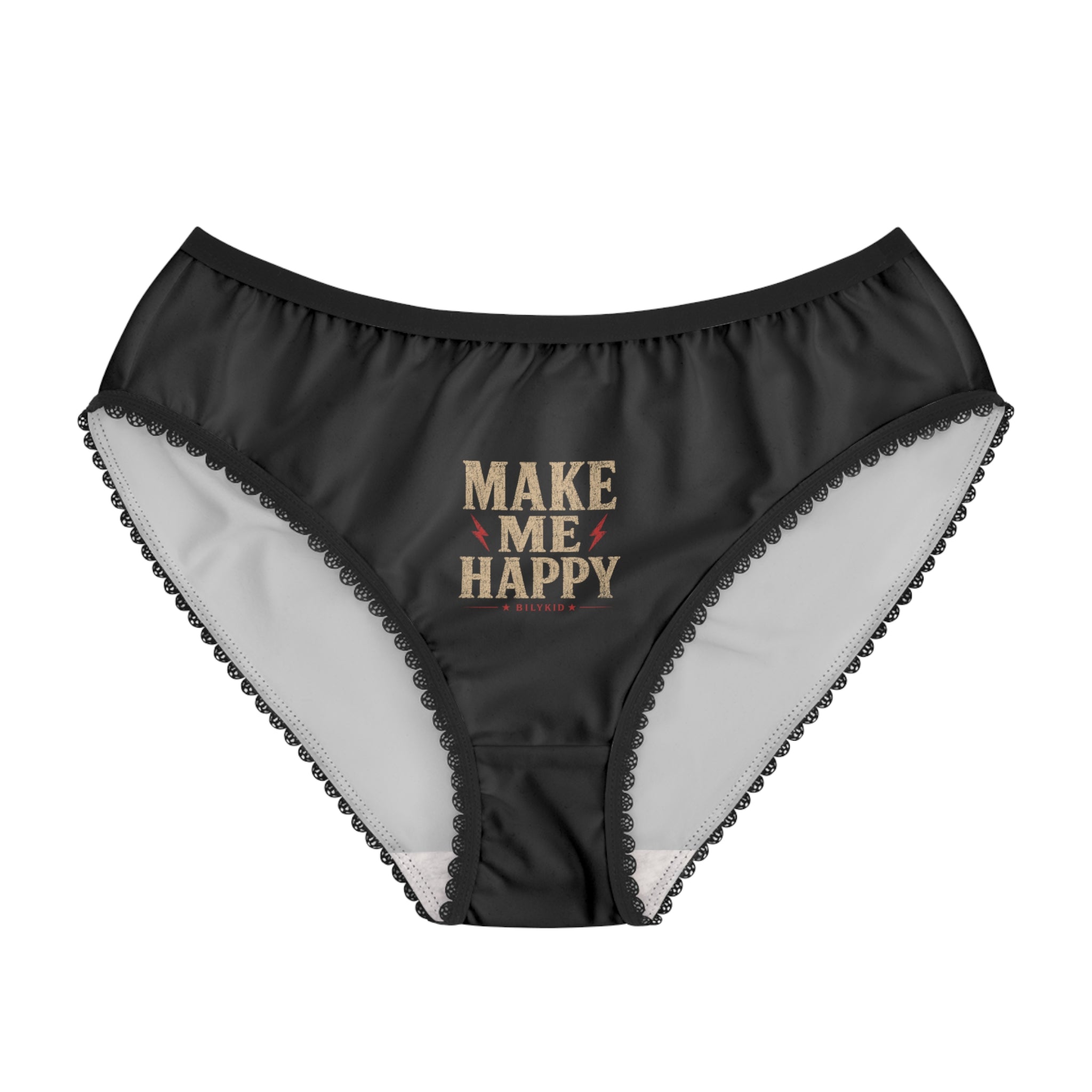 Make Me Happy Women’s Briefs, Funny Panties, Cute Black Underwear, Flirty Lingerie Gift, Sexy Quote Panties, Valentine’s Gift
