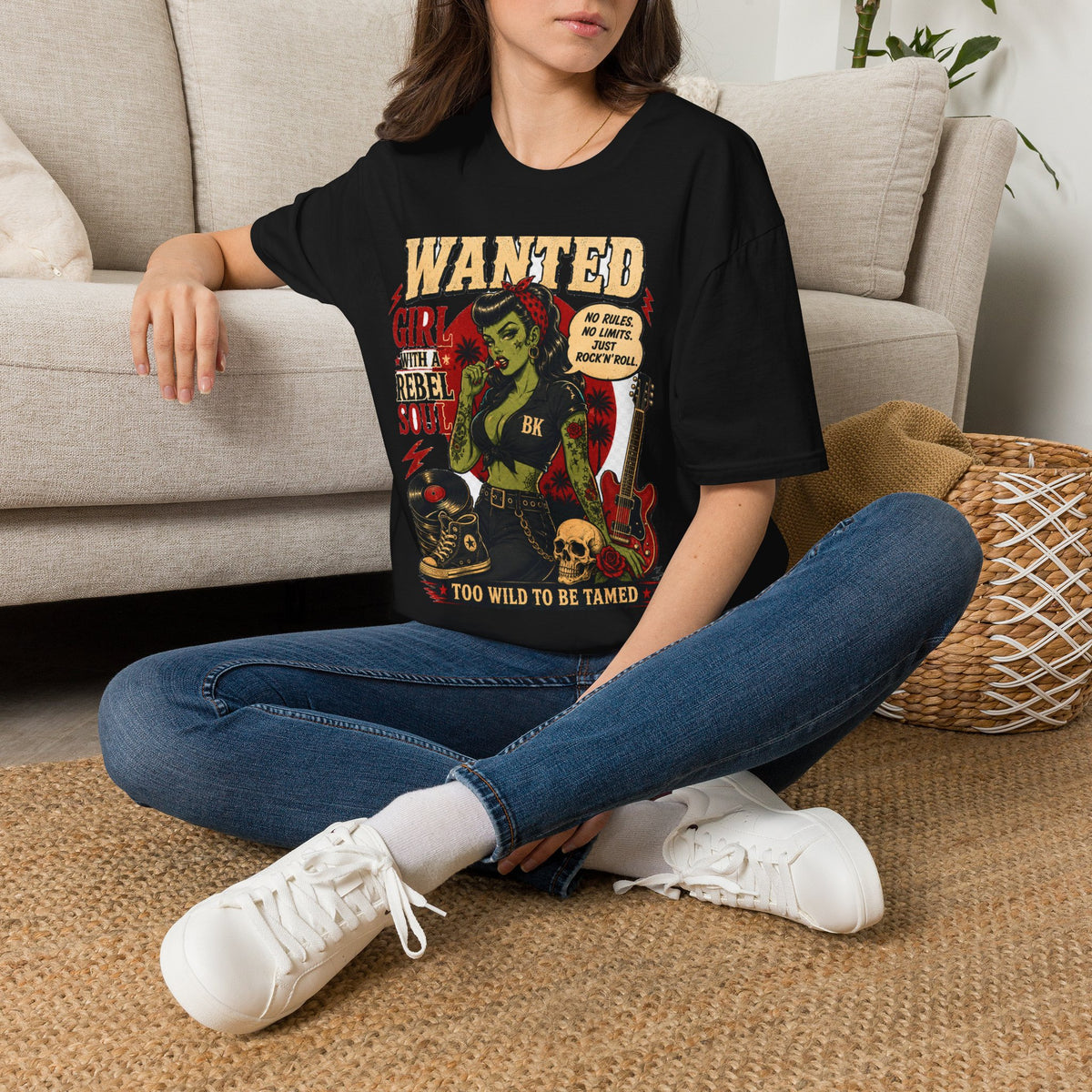 Wanted Girl With Rebel Soul T-Shirt | Rockabilly Zombie | Punk Rock Tattoo Shirt | Gothic Alternative Clothing | Vintage Horror Gift