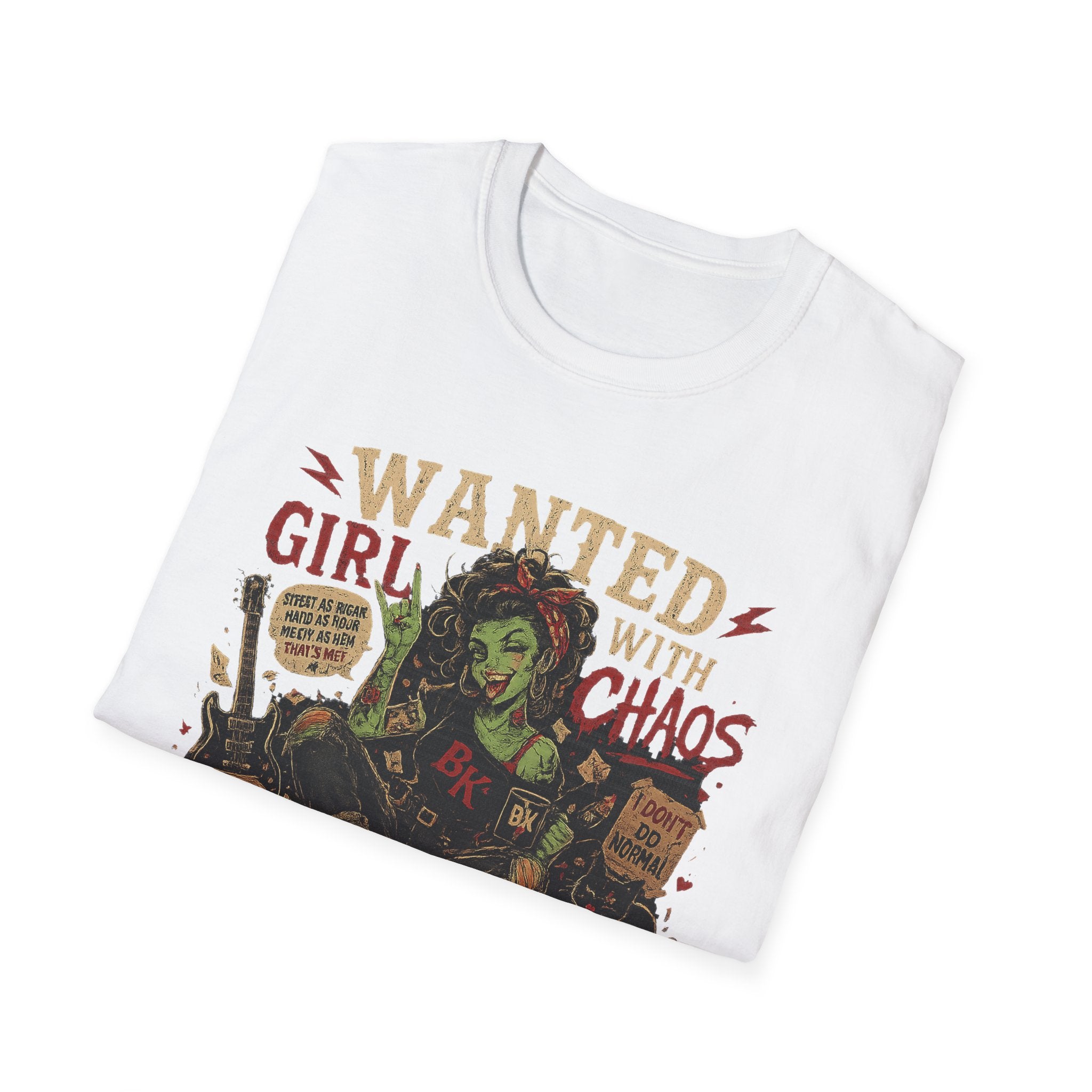 Wanted Girl With Chaos T-Shirt | Rockabilly Zombie Pin Up Tee | Punk Rock Graphic Shirt | Gothic Alternative Clothing | Horror Gift