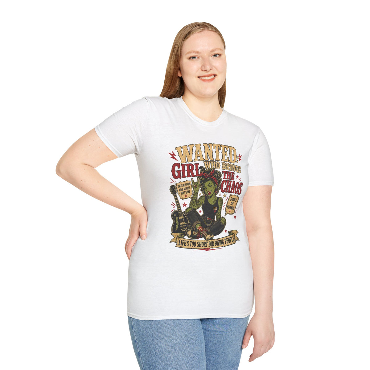 Wanted Girl With Chaos T-Shirt | Rockabilly Zombie Pin Up Tee | Punk Rock Graphic Shirt | Gothic Alternative Clothing | Horror Gift