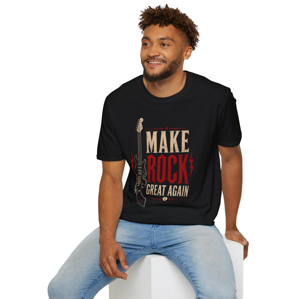 Make Rock Great Again T-Shirt, Vintage Rock Shirt, Guitar Graphic Tee, Music Lover Gift, Rock and Roll Tee, Unisex Black Shirt
