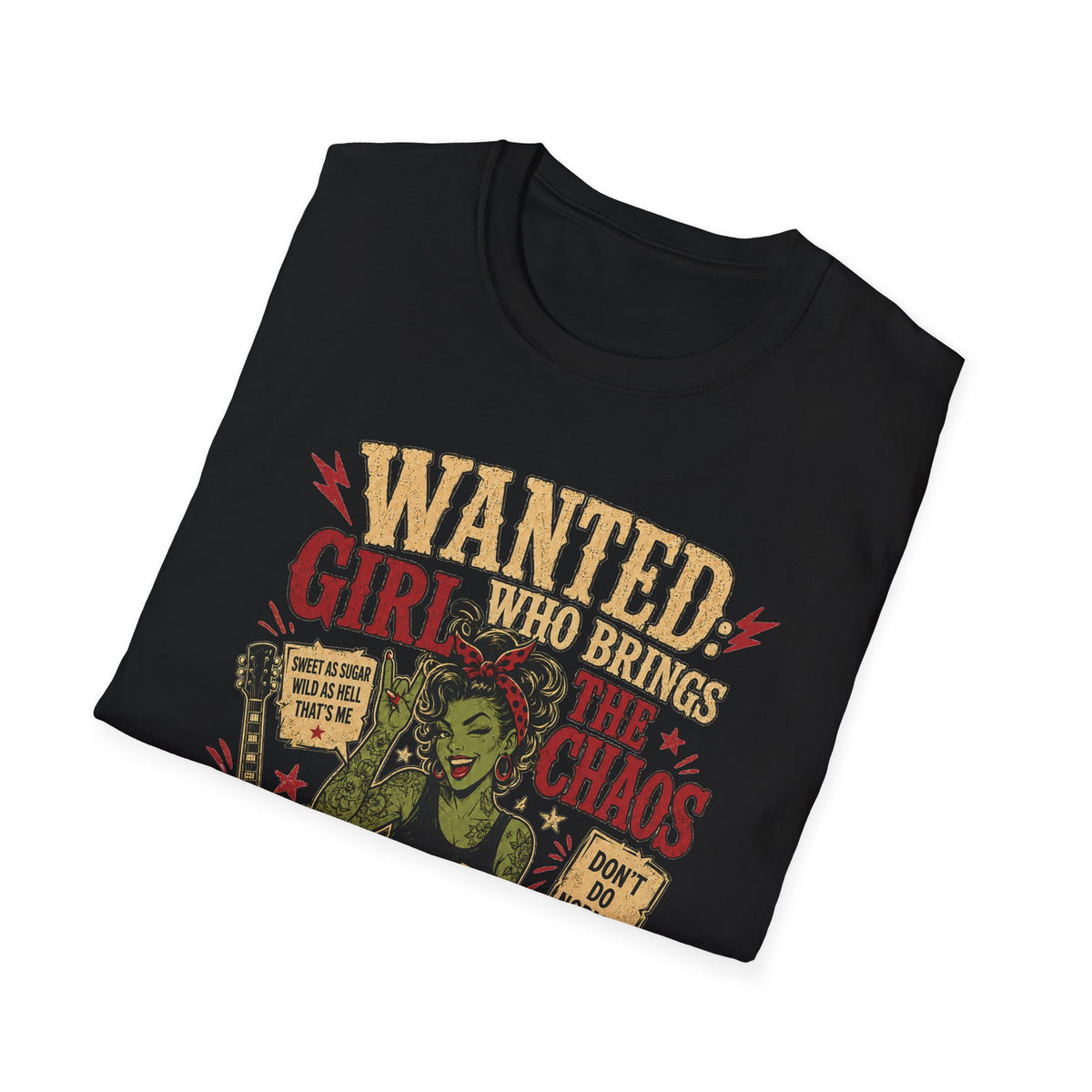 Wanted Girl With Chaos T-Shirt | Rockabilly Zombie Pin Up Tee | Punk Rock Graphic Shirt | Gothic Alternative Clothing | Horror Gift