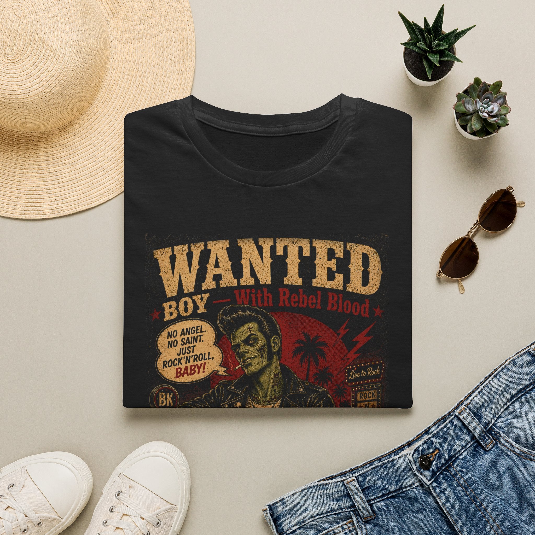 Wanted Boy With Rebel Blood Shirt | Vintage Rockabilly Punk Tee | Rock and Roll Biker Graphic T-Shirt | Retro Gothic Alternative Clothing